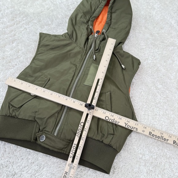 Zara Hooded Puffer Vest Womens Small Green Orange Reversible Sleeveless Jacket - Picture 3 of 9